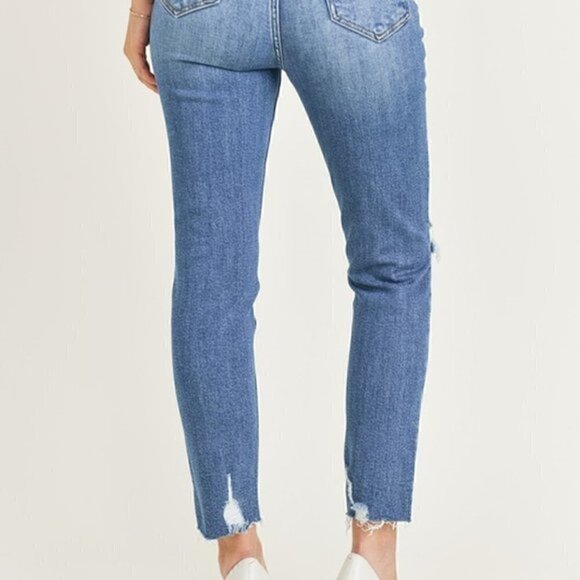 High Rise Medium Wash Relaxed Fit Distressed Skinny Jean - Picture 6 of 9